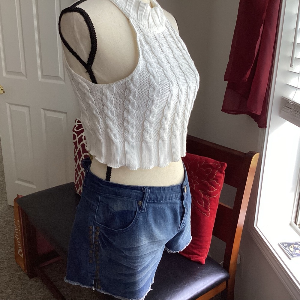 material girl denim shorts with studs plus free American eagle tee